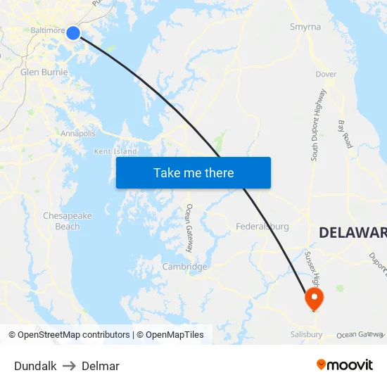 Dundalk to Delmar map