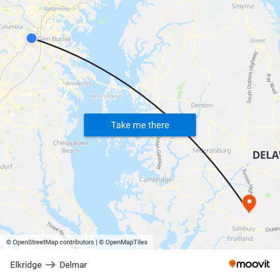 Elkridge to Delmar map