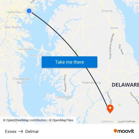 Essex to Delmar map