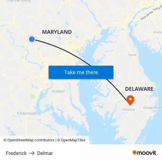 Frederick to Delmar map