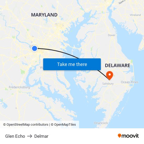 Glen Echo to Delmar map