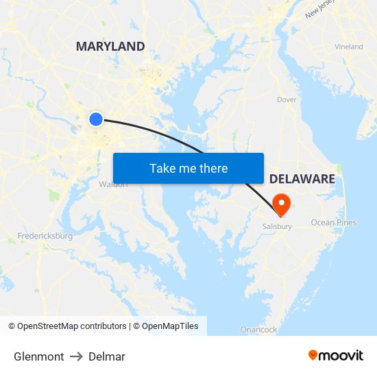 Glenmont to Delmar map