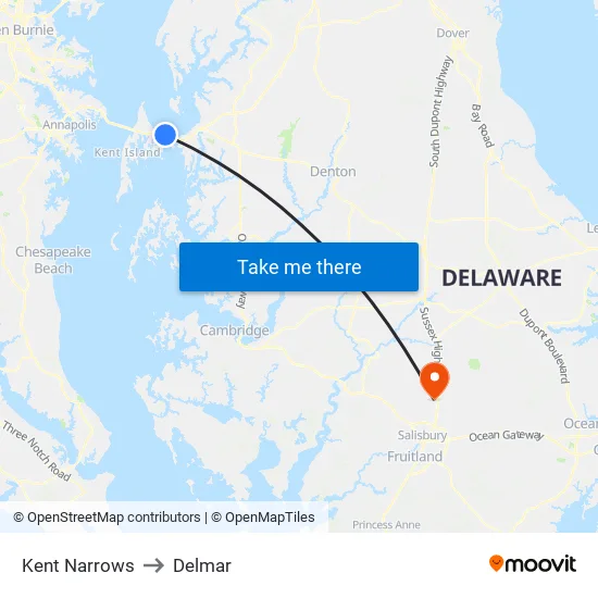 Kent Narrows to Delmar map