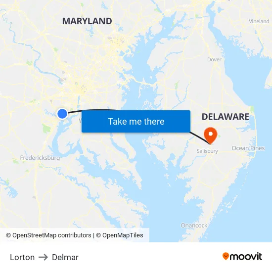 Lorton to Delmar map