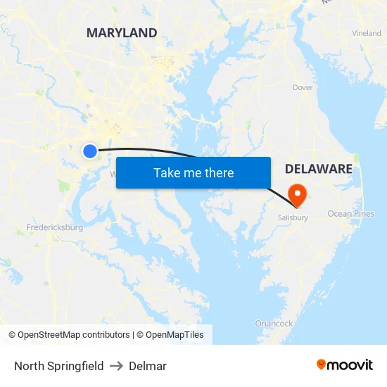 North Springfield to Delmar map