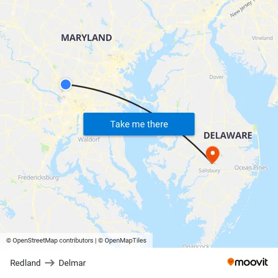 Redland to Delmar map