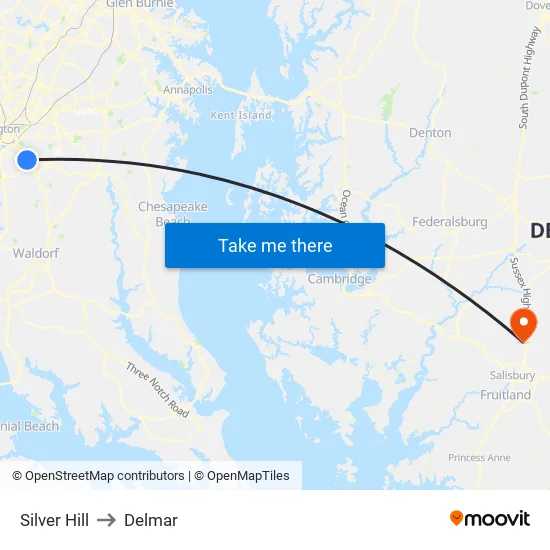 Silver Hill to Delmar map
