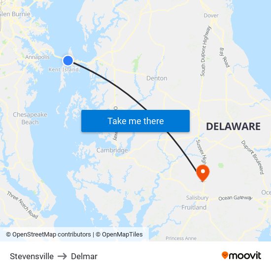 Stevensville to Delmar map