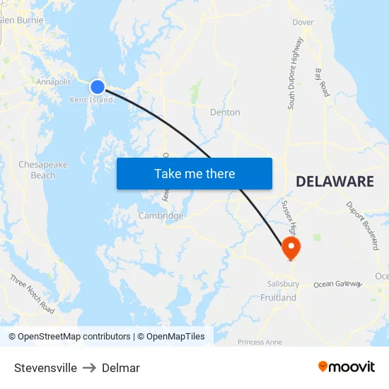 Stevensville to Delmar map