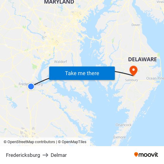 Fredericksburg to Delmar map