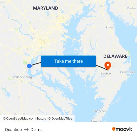 Quantico to Delmar map