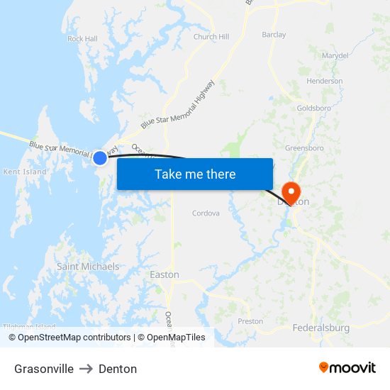 Grasonville to Denton map