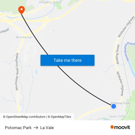 Potomac Park to La Vale map