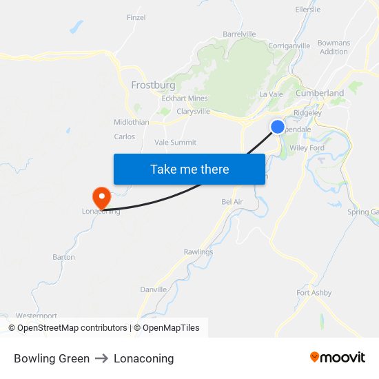 Bowling Green to Lonaconing map