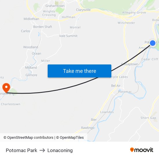 Potomac Park to Lonaconing map