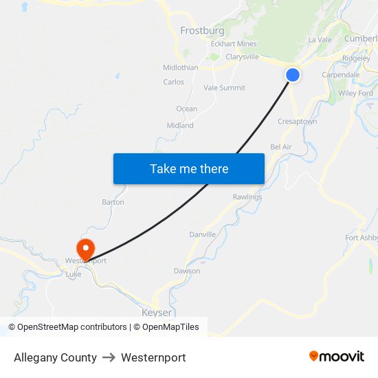 Allegany County to Westernport map