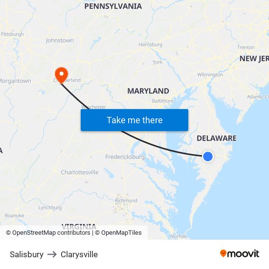 Salisbury to Clarysville map