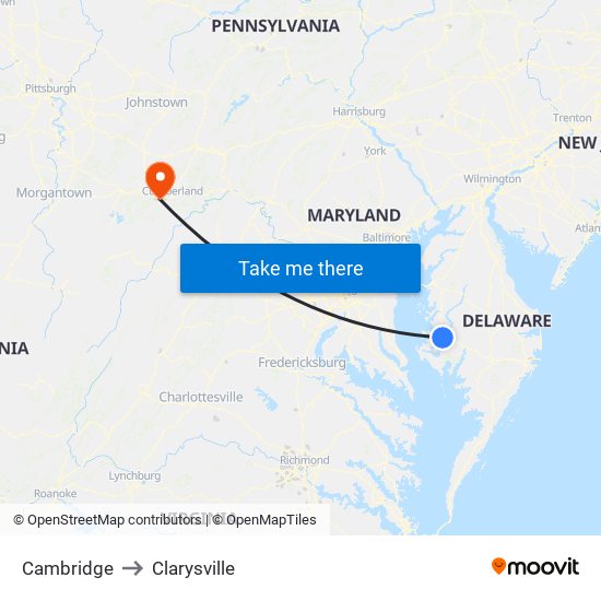 Cambridge to Clarysville map