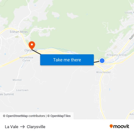 La Vale to Clarysville map