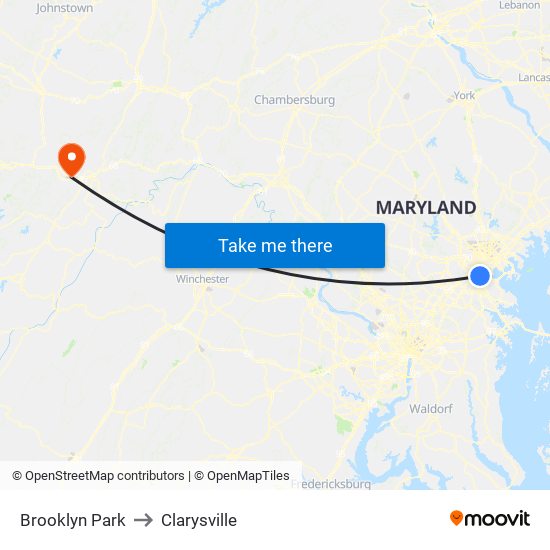 Brooklyn Park to Clarysville map