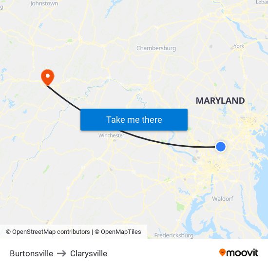 Burtonsville to Clarysville map