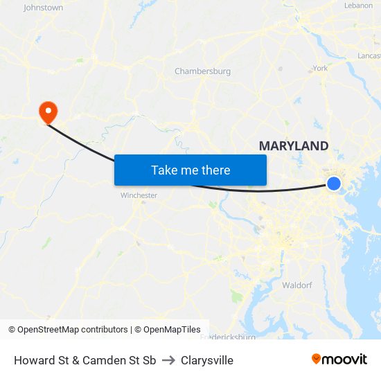 Howard St & Camden St Sb to Clarysville map