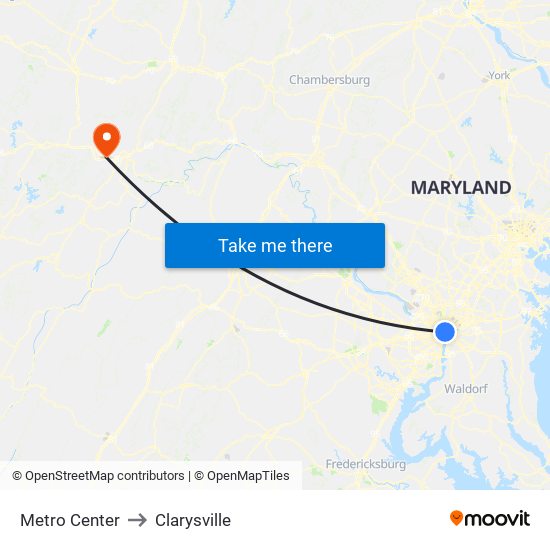 Metro Center to Clarysville map