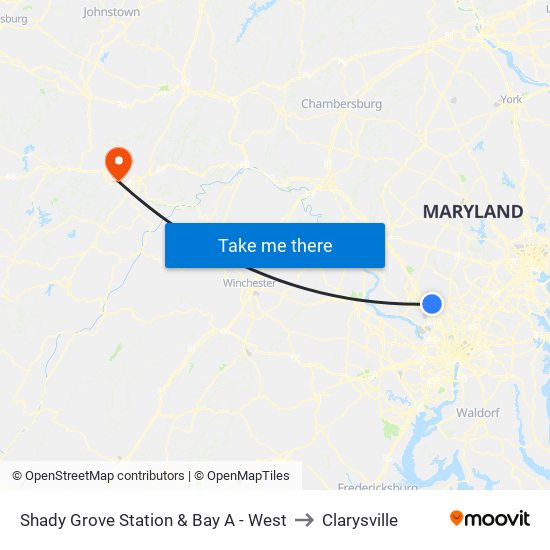 Shady Grove Station & Bay A - West to Clarysville map