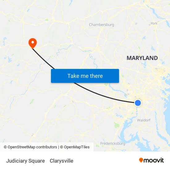Judiciary Square to Clarysville map