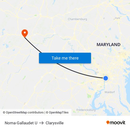 Noma-Gallaudet U to Clarysville map