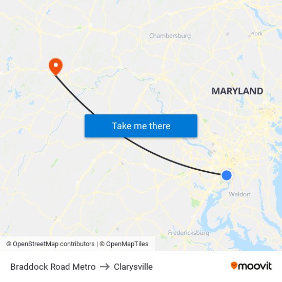 Braddock Road Metro to Clarysville map