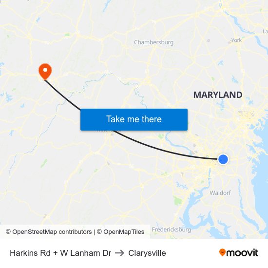 Harkins Rd+W Lanham Dr to Clarysville map