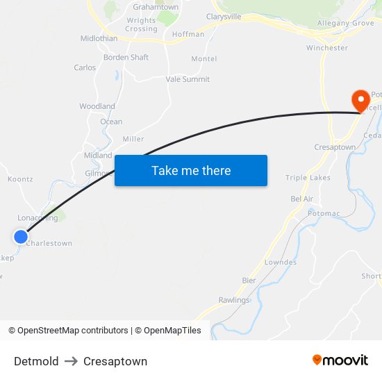 Detmold to Cresaptown map