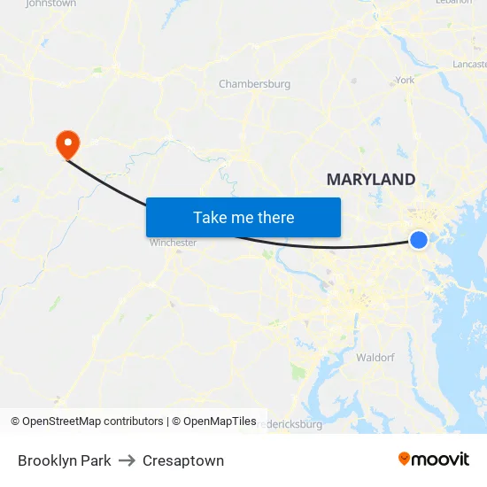 Brooklyn Park to Cresaptown map