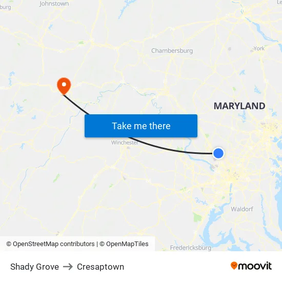 Shady Grove to Cresaptown map