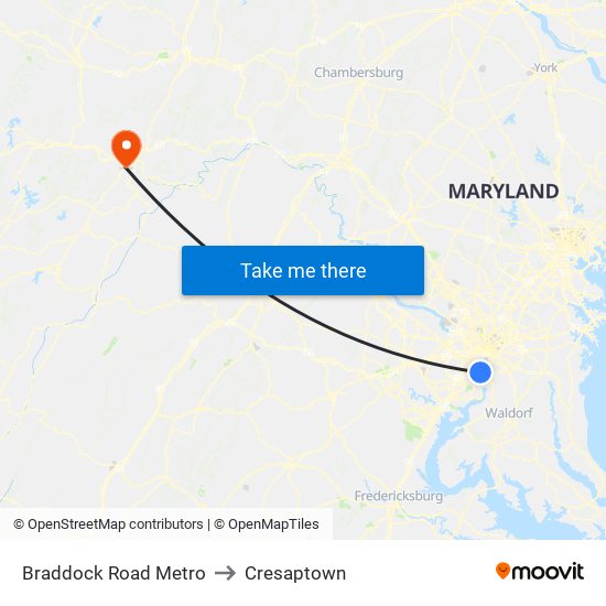 Braddock Road Metro to Cresaptown map