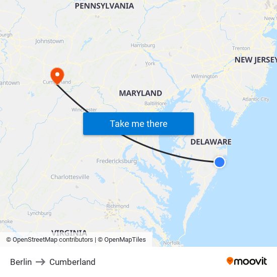 Berlin to Cumberland map
