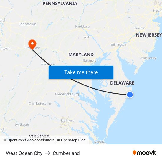 West Ocean City to Cumberland map