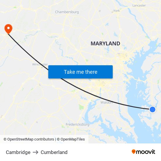 Cambridge to Cumberland map