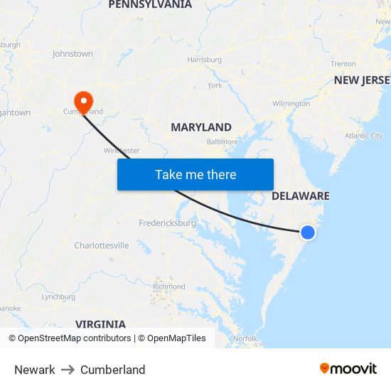 Newark to Cumberland map