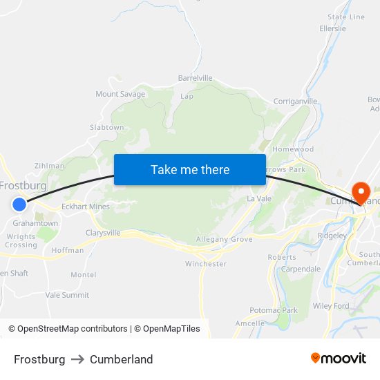 Frostburg to Cumberland map