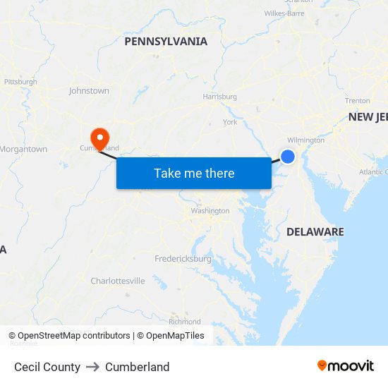 Cecil County to Cumberland map