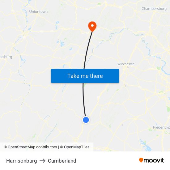 Harrisonburg to Cumberland map