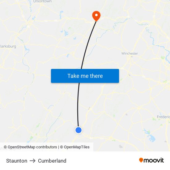 Staunton to Cumberland map