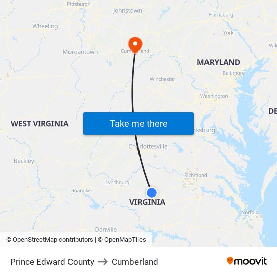 Prince Edward County to Cumberland map
