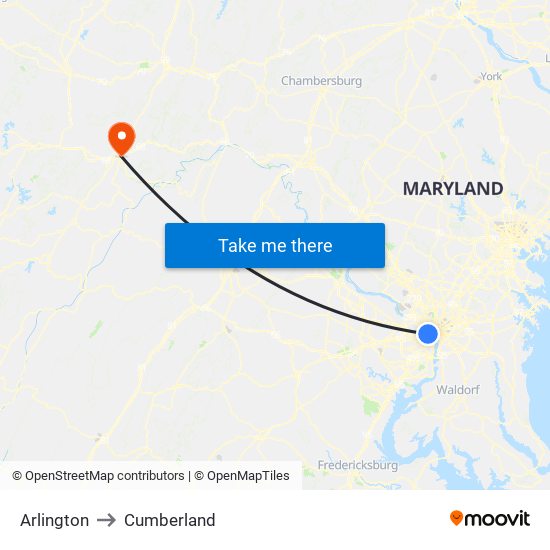 Arlington to Cumberland map