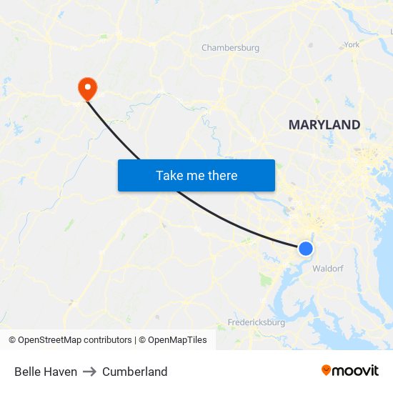 Belle Haven to Cumberland map