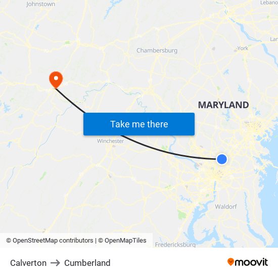 Calverton to Cumberland map