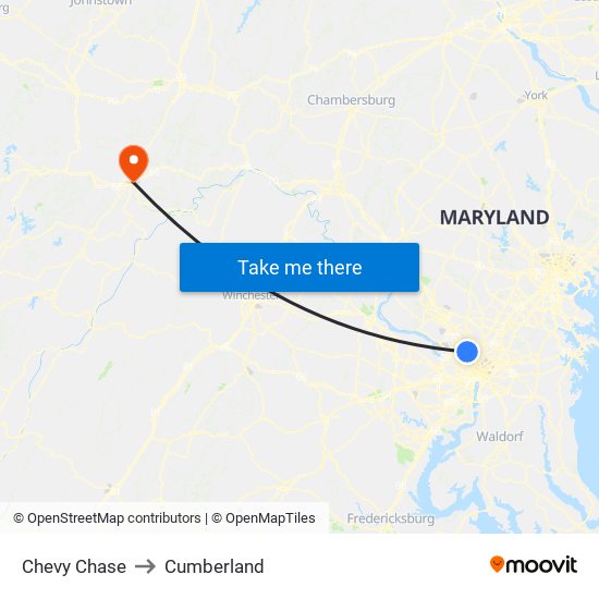 Chevy Chase to Cumberland map