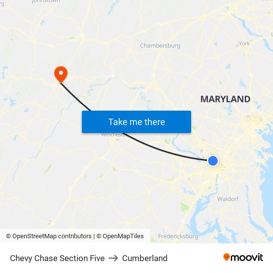 Chevy Chase Section Five to Cumberland map